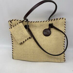 Sun N Sand Beach Tote With Wallet Straw Basket Weave Snap Bag 14” By 11” READ